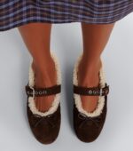 Miu Miu Shearling-Lined Suede Ballet Flats – Brown 3