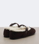 Miu Miu Shearling-Lined Suede Ballet Flats – Brown 4
