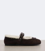 Miu Miu Shearling-Lined Suede Ballet Flats – Brown 5
