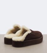 Miu Miu Shearling-Lined Suede Platform Mules – Brown 4
