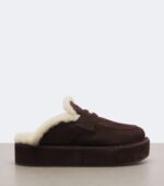 Miu Miu Shearling-Lined Suede Platform Mules – Brown 5