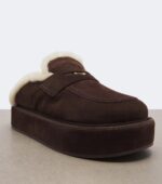 Miu Miu Shearling-Lined Suede Platform Mules – Brown 6
