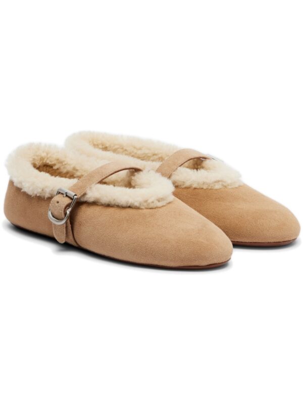 Alaïa Shearling-Lined Suede Ballet Flats – Beige