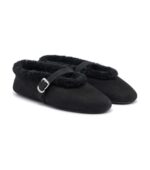 Alaïa Shearling-Trimmed Suede Mary Jane Flats – Black