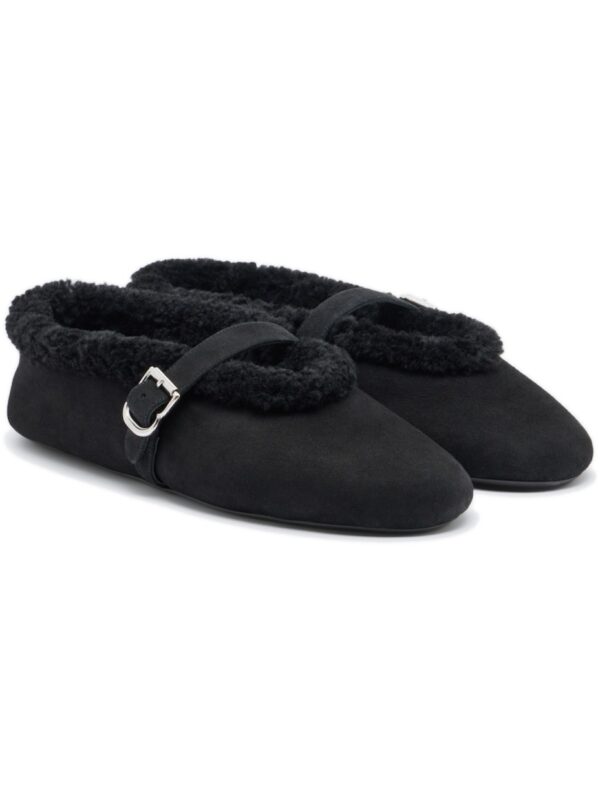 Alaïa Shearling-Trimmed Suede Mary Jane Flats – Black