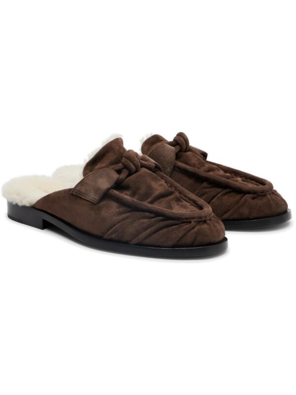 Bottega Veneta Astaire Shearling-Trimmed Suede Loafers – Brown