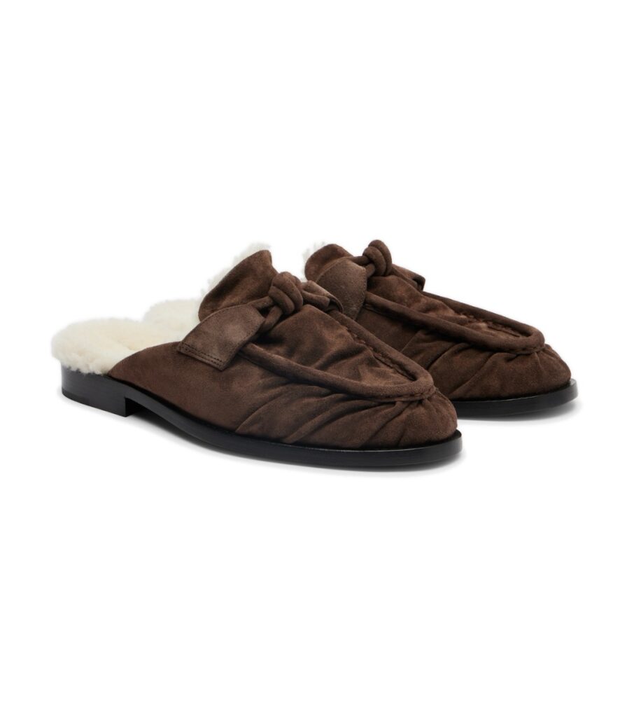 Bottega Veneta Astaire Shearling-Trimmed Suede Loafers – Brown