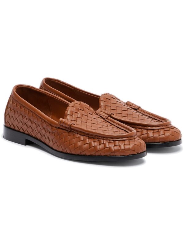 Bottega Veneta Silenzio Intrecciato Leather Loafers – Tan