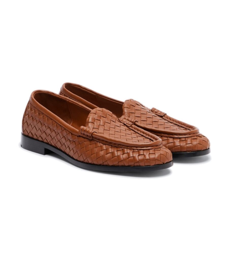 Bottega Veneta Silenzio Intrecciato Leather Loafers – Tan