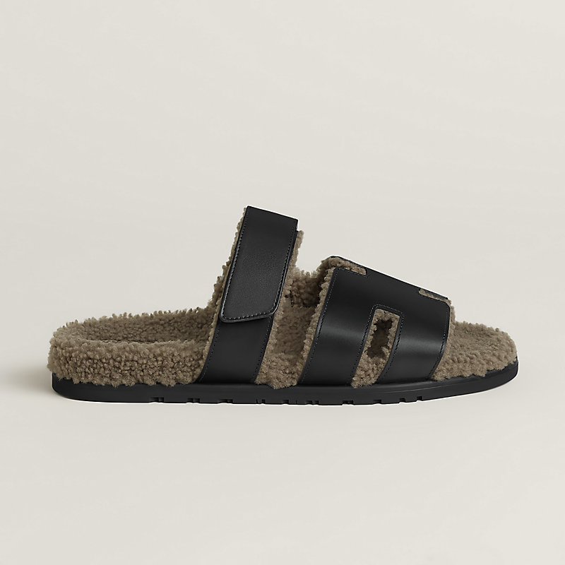 Hermès Chypre Sandal Men – Noir / Étoupe 2