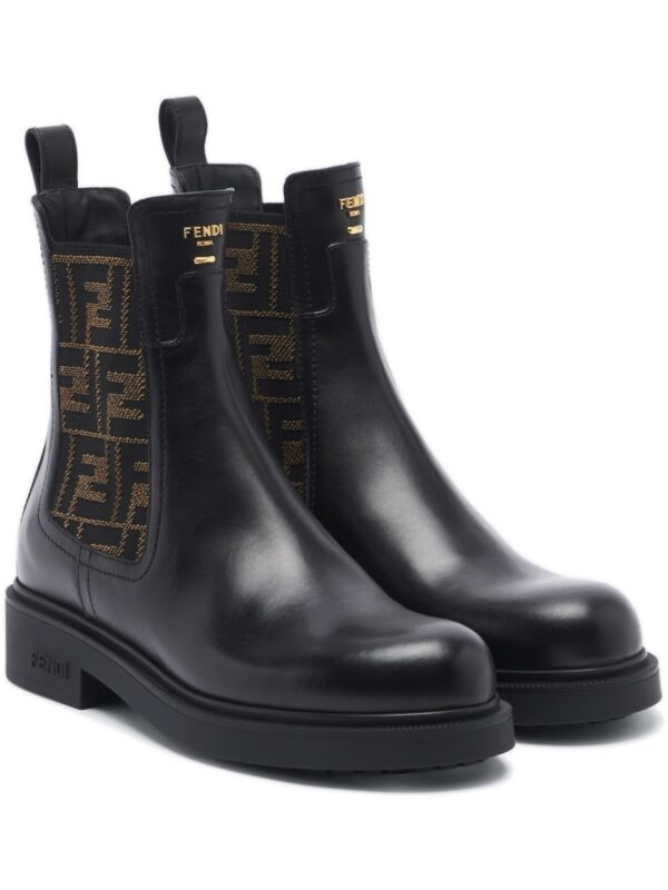 Fendi Commando FF Zucca Leather Chelsea Boots – Black
