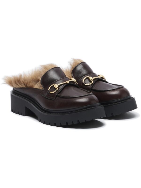 Gucci Rhody Shearling-Lined Leather Platform Mules – Burgundy