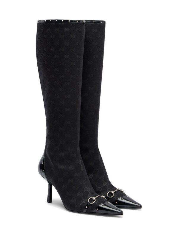 Gucci Savoy Horsebit GG Canvas Knee-High Boots – Black