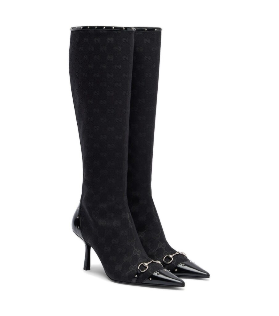 Gucci Savoy Horsebit GG Canvas Knee-High Boots – Black