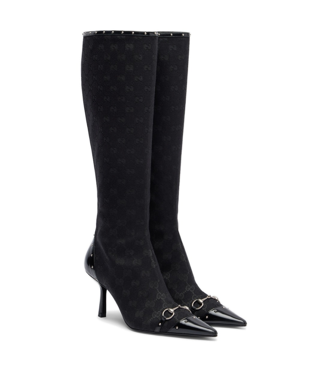 gucci-savoy-horsebit-gg-canvas-knee-high-boots-black.jpg Gucci Savoy Horsebit GG Canvas Knee-High Boots – Black