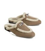 Hermès Oz Shearling Mule – Étoupe / Écru