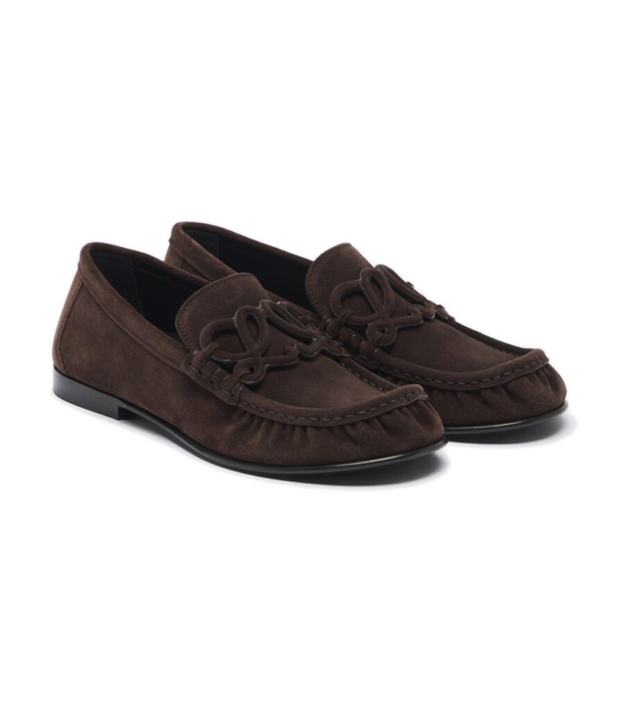 Loewe Double L Suede Loafers – Dark Chocolate
