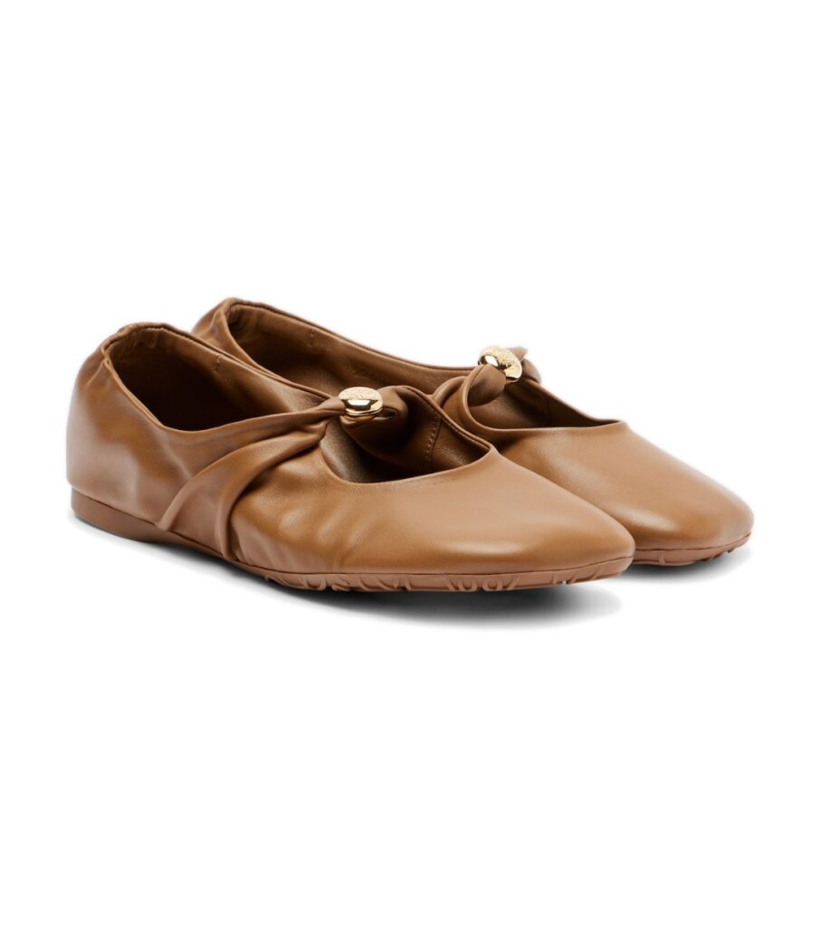 Loewe Pebble Leather Ballet Flats – Brown