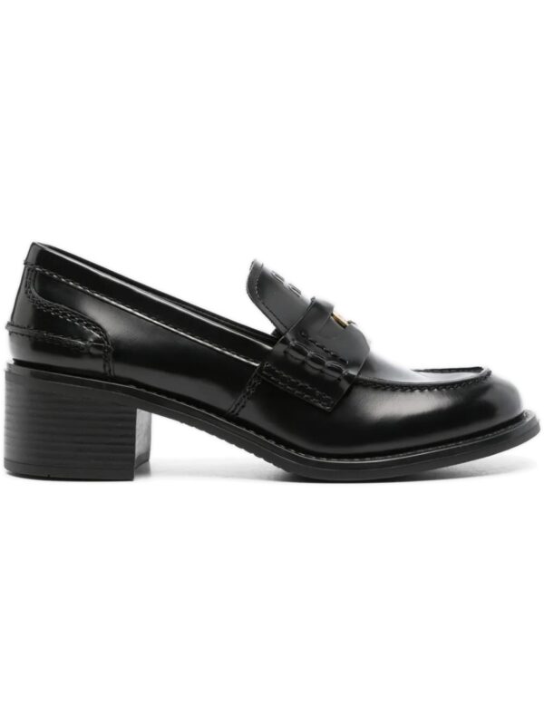 Miu Miu Coin-Embellished Block-Heel Loafers – Black