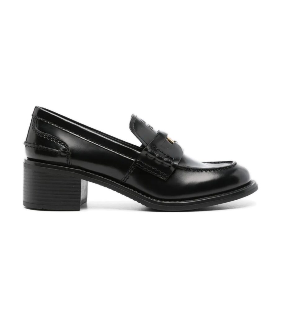 Miu Miu Coin-Embellished Block-Heel Loafers – Black