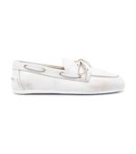 Miu Miu Distressed Leather Boat Shoes – White