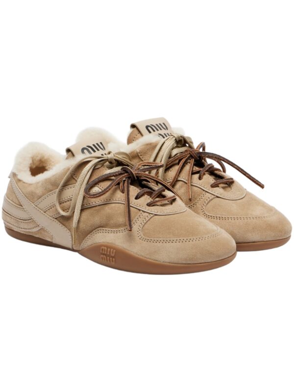 Miu Miu Gymnasium Suede and Shearling Sneakers – Beige