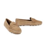 Miu Miu Logo-Embossed Suede Loafers – Ecru