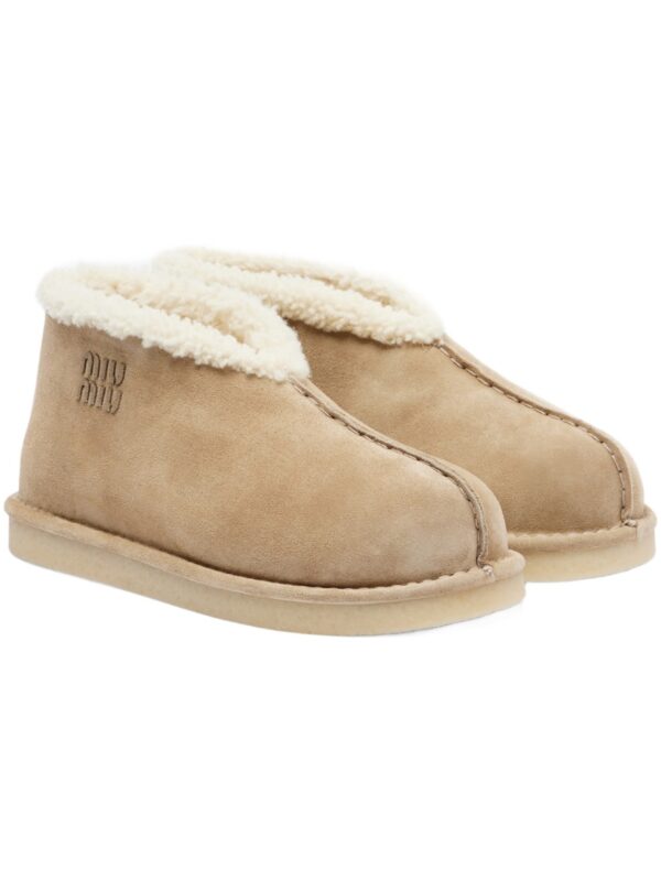 Miu Miu Shearling-Lined Suede Ankle Boots – Beige