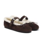 Miu Miu Shearling-Lined Suede Ballet Flats – Brown