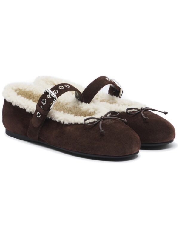 Miu Miu Shearling-Lined Suede Ballet Flats – Brown