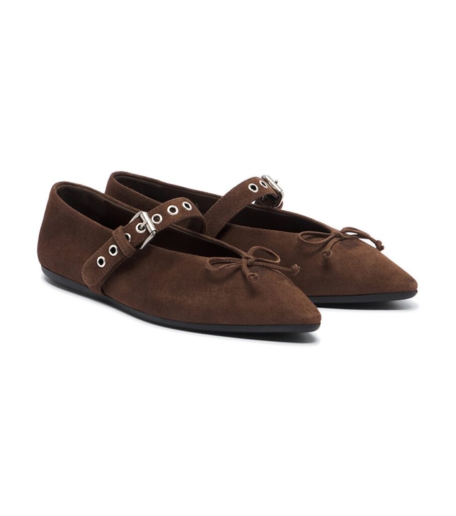 Miu Miu Suede Ballet Flats – Brown
