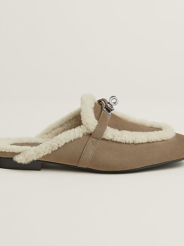 Hermès Oz Shearling Mule – Étoupe / Écru 2