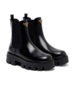 Prada Logo Leather Platform Chelsea Boots – Black