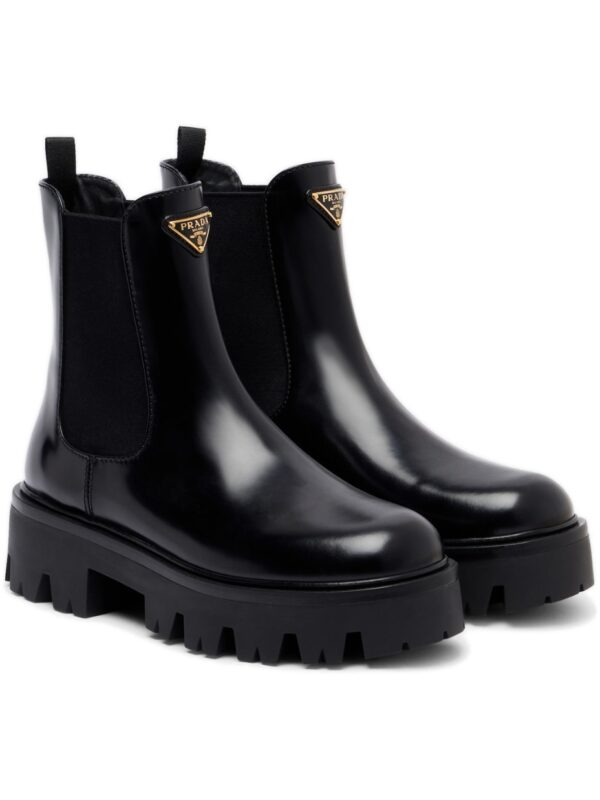Prada Logo Leather Platform Chelsea Boots – Black