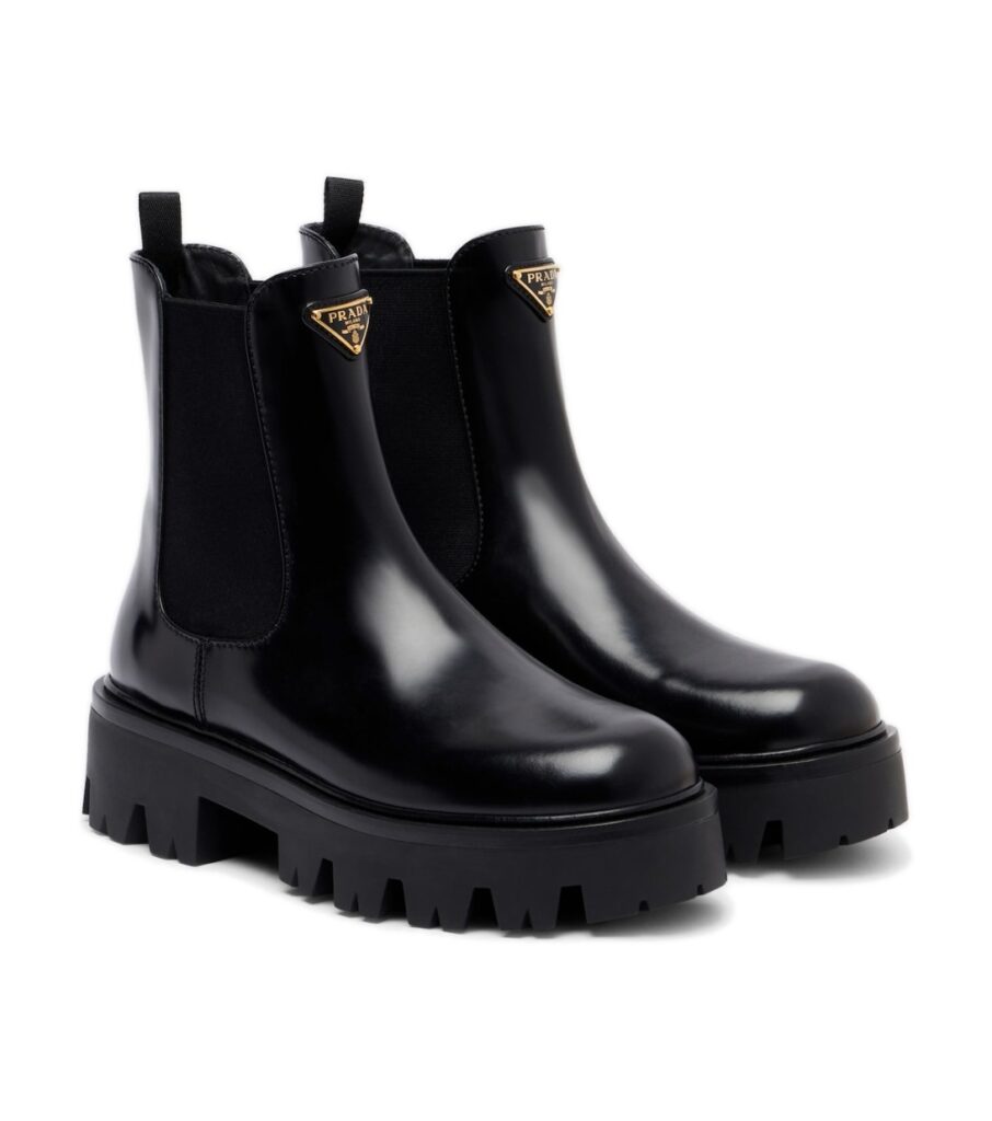 Prada Logo Leather Platform Chelsea Boots – Black