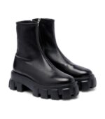 Prada Monolith Leather Ankle Boots – Black