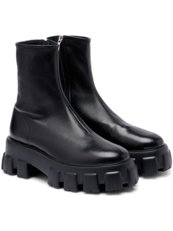 Prada Monolith Leather Ankle Boots – Black