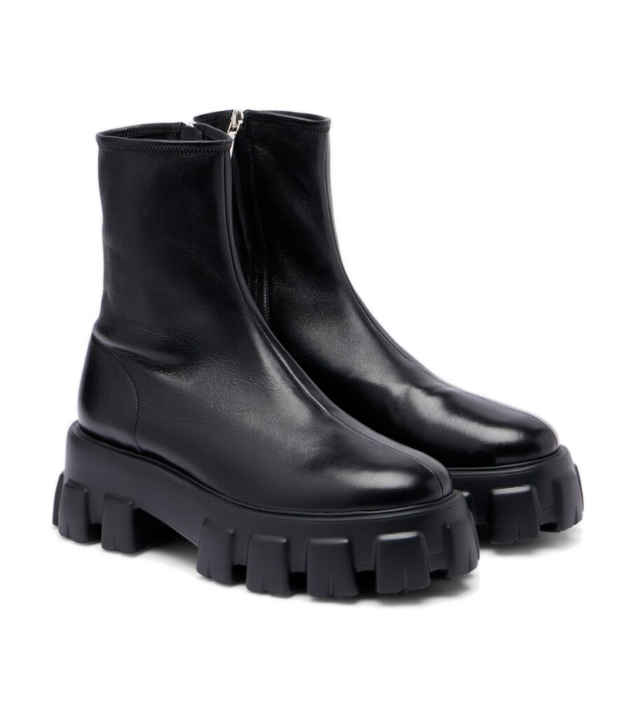Prada Monolith Leather Ankle Boots – Black
