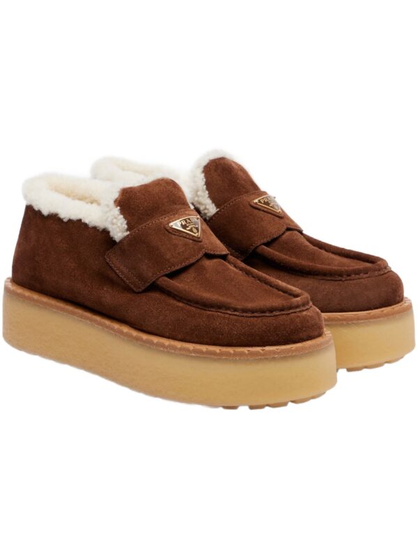 Prada Shearling-Lined Suede Loafers – Brown