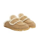 Prada Shearling-Lined Suede Mules – Beige