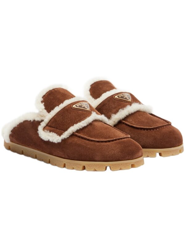 Prada Shearling-Lined Suede Mules – Brown