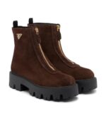 Prada Suede Platform Ankle Boots – Brown