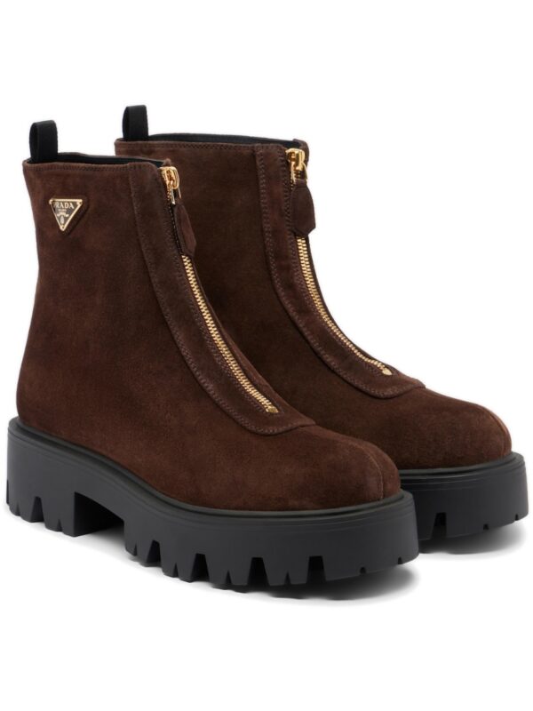 Prada Suede Platform Ankle Boots – Brown