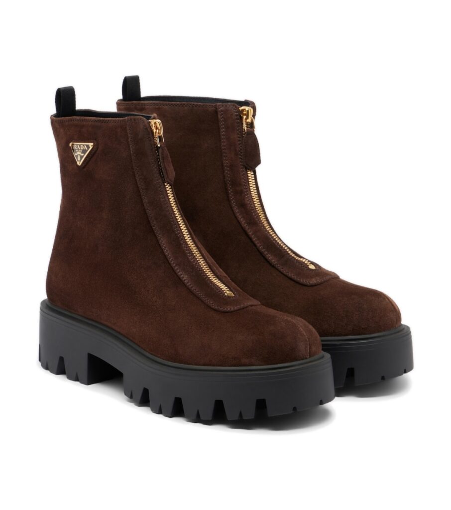 Prada Suede Platform Ankle Boots – Brown