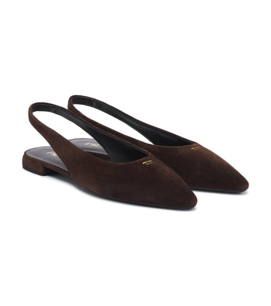 Prada Suede Slingback Ballet Flats – Brown