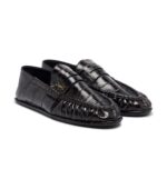 Saint Laurent Cassandre Croc-Effect Leather Loafers – Brown