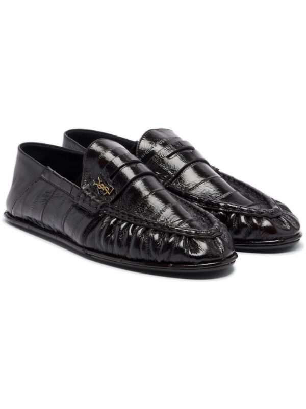 Saint Laurent Cassandre Croc-Effect Leather Loafers – Brown