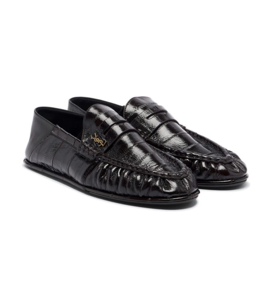 Saint Laurent Cassandre Croc-Effect Leather Loafers – Brown
