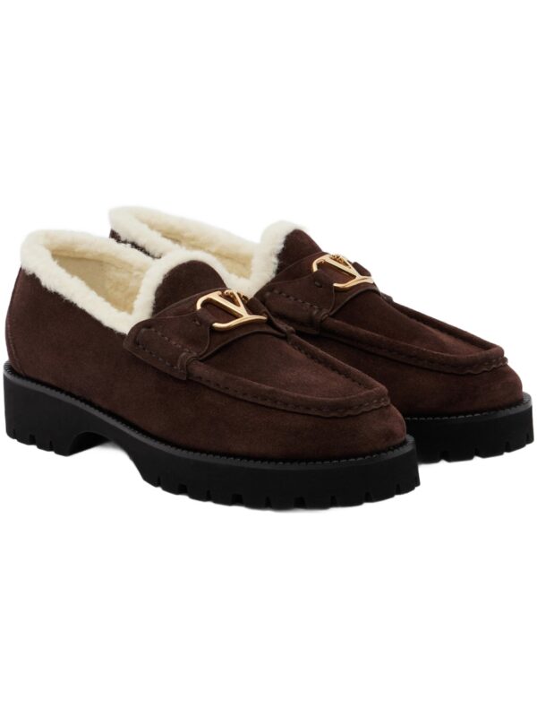 Valentino Garavani VLogo Shearling-Trimmed Suede Platform Loafers – Brown