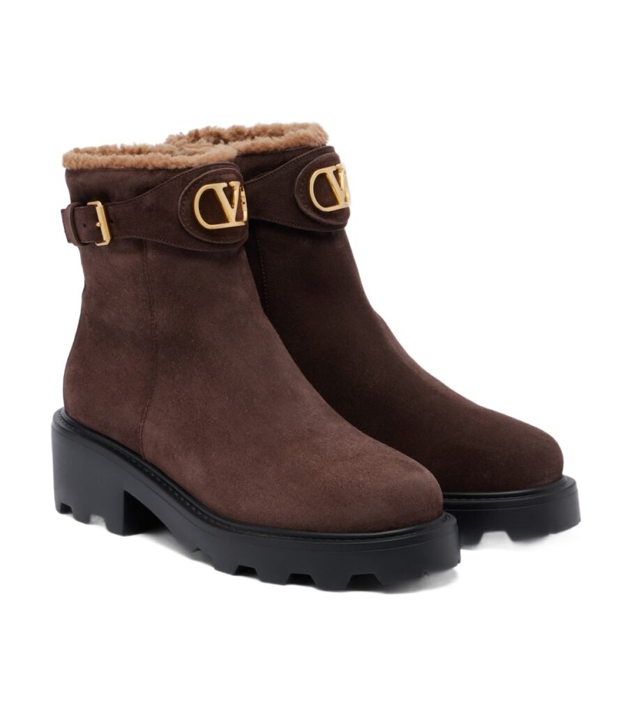Valentino Garavani VLogo Suede Ankle Boots – Brown